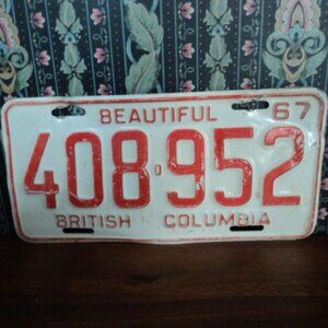 license plate British Columbia 1967